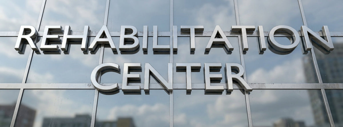 The exterior wall and lettering of a building for a rehabilitation center.
